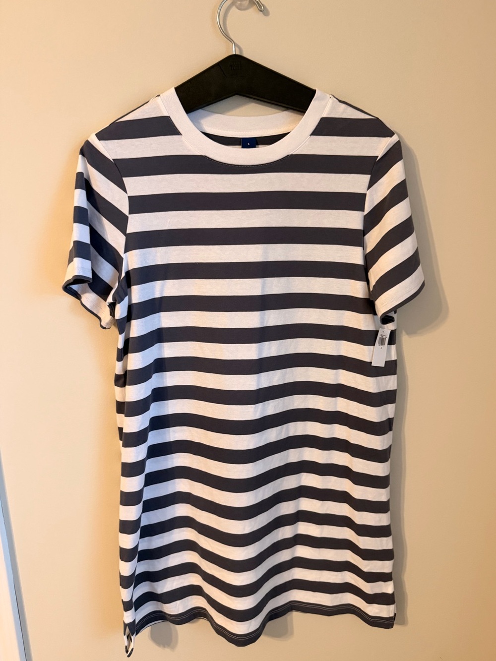 Old Navy Grey and White Striped Crewneck Mini T-shirt Dress